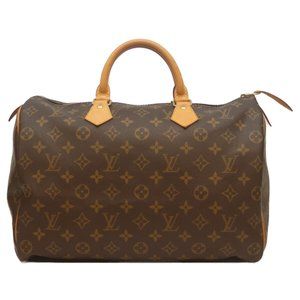 LOUIS VUITTON Authentic Brown Monogram Speedy 35 Boston Bag